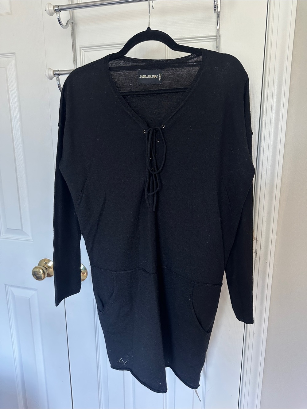 Zadig & Voltaire Black Lace-Up V-Neck Tunic